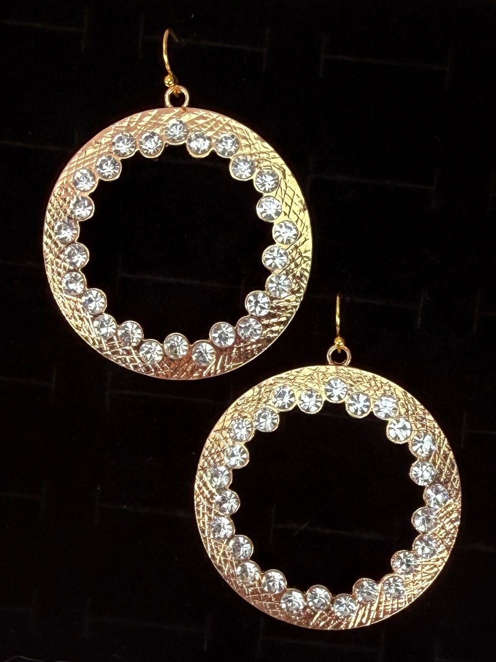 Goldtone Crystal Bling Large Circle Pierced  Earrings